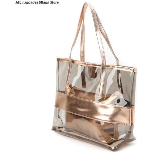 M68C Women Transparent Shopping Bags Jelly Clear Beach Handbag Tote Shoulder Bag