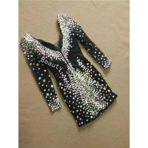 Fashion 2019 Women Colorful Rhinestone Dresses Ds costume female singer stage wear resin diamond short one-piece formal dress