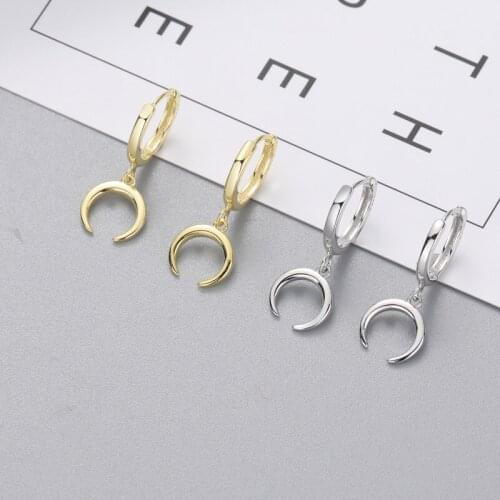 925 Sterling Silver Moon Charm Stud Earrings Female Fashion Handmade Elegant Jewelry Accessories eh400