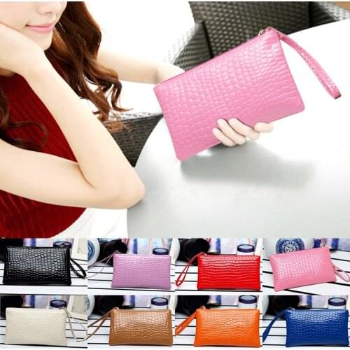 Fashion Female PU Coin Purse Crocodile Pattern Clutch Bag Wallet With Zipper Mobile Phone Handbag Simple Solid Gift For Women