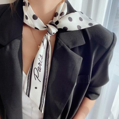 MoriBty Hot Women Skinny Silk Scarf Ties Spring-Autumn Floral Neckerchief Wraps Fouard Femme Dot Print Hair Ribbon Headscarves