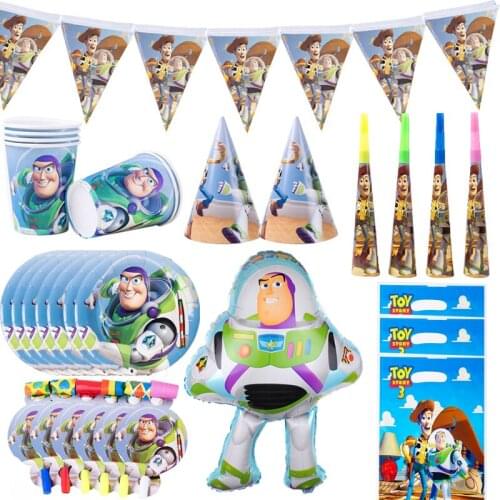 Cartoon Disney Toy Story Theme Party Supplies Decorations Balloons Tablecover Hats Toy Story Plate Cup Flag Party Disposable Set