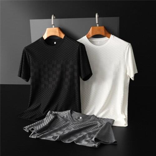 Mens short-sleeved shirt 2021 summer new round neck embroidery Slim casual European youth half-sleeved mercerized cotton T-shir