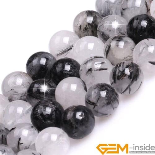 Natural Stone Black Rutilated Quartzs Bead For Jewelry Making Strand 15" DIY Bracelet Necklace Jewelry Loose Beads 6mm 8mm 10mm