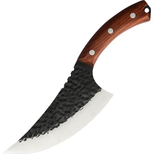 6.5 inch Damask Serbian Forged Boning Knife Curved Red Sandalwood Handle Camping Butcher Sharp Hammer Sharp Blade Kitchen Knife
