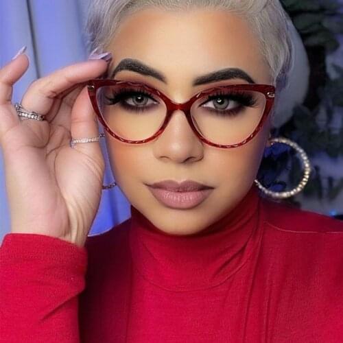 2021 New Red Cat Eye Metal Legs Glasses Frame Optical Eyewear Women Fashion Anti Blue Light Computer Office Eyeglass Flat Mirror