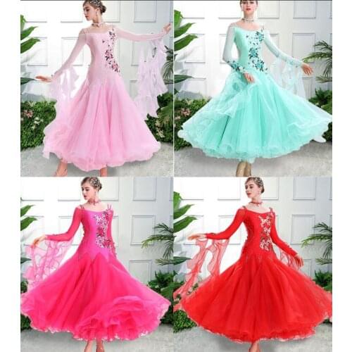 Vestiti da ballo standard donna waltz dress vals dance dress kadın standard ballroom dress green red customize