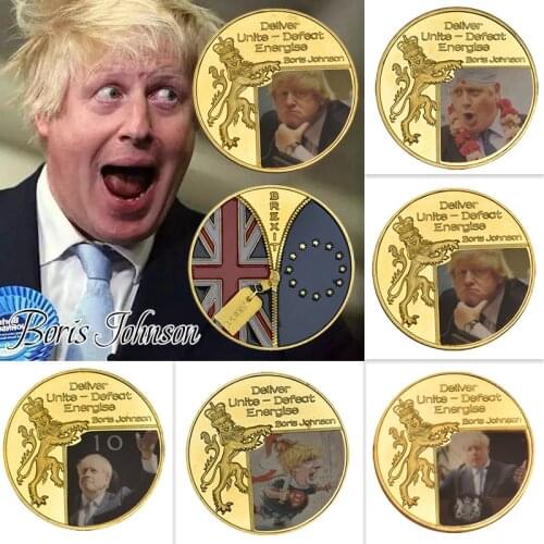 5pcs WR British Prime Minister Boris Johnson Gold Plated Challenge Coins with Coin Holder Original Coin Funny Gift Dropshipping