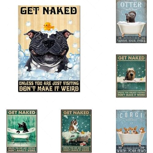Spiritual black cat canvas painting poster print bathroom quote retro funny dog animal shower bathroom sign toilet decoration
