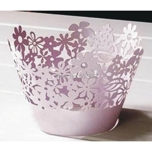 Laser Cut Flower cupcake wrapper,wedding christmas baby shower birthday party favors cake package, 120PCS
