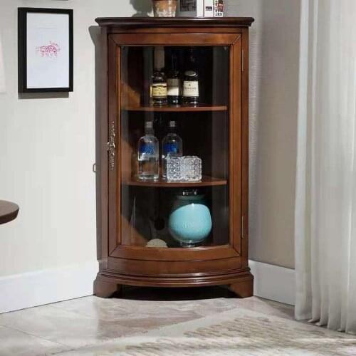 Modern simple American solid wood triangle cabinet European living room corner cabinet shelf shelf corner cabinet wine cabinet c