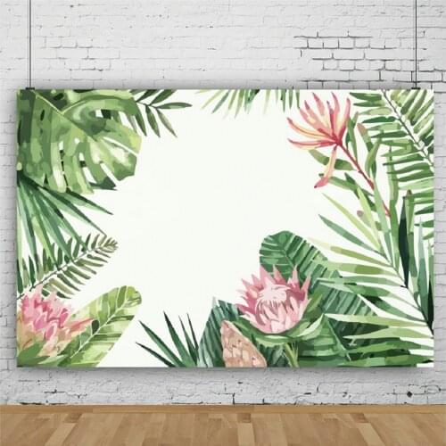 Tropical Green Lotus and Leaves Happy Birthday Backdrop Holiday Party Room Decor Photo Booth Studio Prop