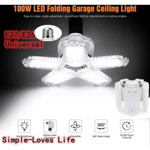 E27/E26 Universal LED Indoor Deformable Folding Fan Blade LED Work Light Folding Garage Lamp 360 Degree Adjustable Ceiling Lamp