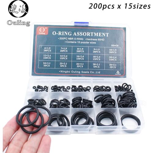 200pcs 15 Sizes O Rings Rubber O Ring Seal NBR Black Sealing O-rings Nitrile Washer Rubber o-ring set Assortment Kit Set Box