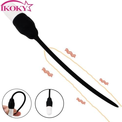 IKOKY 7 Frequency Urethral Dilators Vibrator Penis Plug Silicone Insertion Urethral Plug Catheter Sex Toys for Men