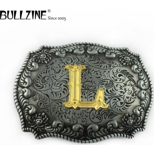 The Bullzine letter L belt buckle with pewter and gold finish FP-03687-L suitable for 4cm width belt