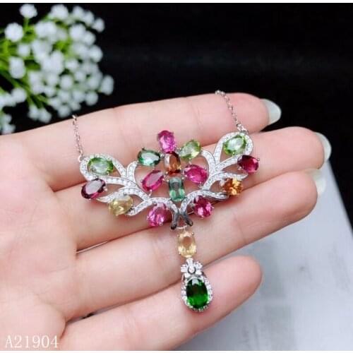 KJJEAXCMY boutique jewelry 925 pure silver inlaid natural tourmaline necklace pendant support detection