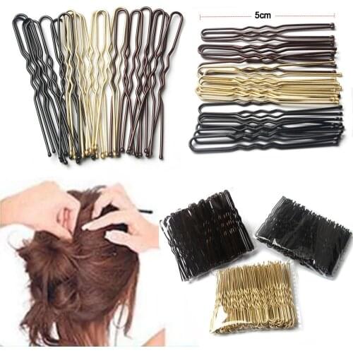50 Pcs/Bag 5cm U Shaped Alloy Hairpins Waved Hair Clips Simple Metal Bobby Pins Barrettes Bridal Hairstyle Tool Hair Pins