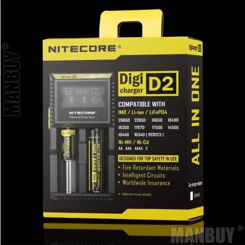 Topsale NITECORE D2 Digicharger Crystalline LCD Display Universal Charger ULTRA COMPATIBLE IMR Li-ion Ni-MH Ni-Cd Power Adapter
