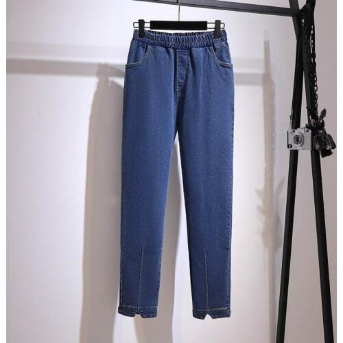 115-150Kg Plus size spring autumn stretch elastic waist jeans 5XL 6XL 7XL 8XL 9XL blue black loose cotton pants