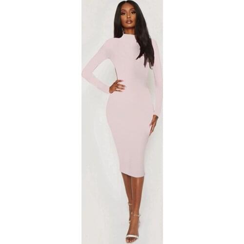 2020 Women New Elegant Pink Black Long Sleeve Sexy Summer Backless Bandage Dress Mid-Calf Celebrity Party Vestidos Good Quality