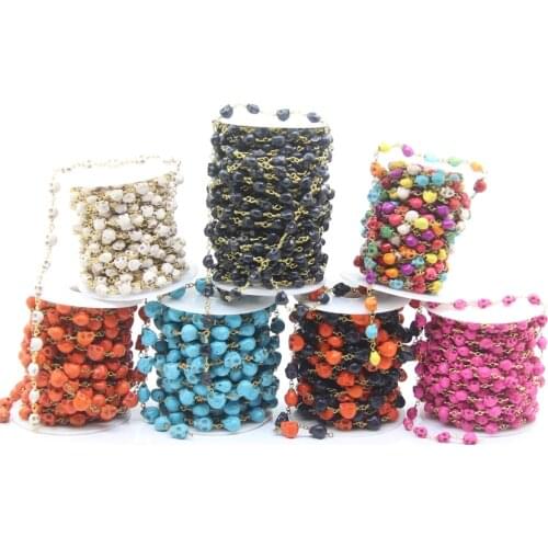 7Color Turquoises Skull Beads Link Chains,Brass Wire Wrapped Howlite Skull Head Rosary Chain,Jewelry Bracelets Necklace Findings