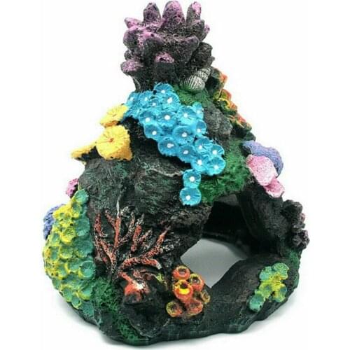 1PC Aquarium Artificial Coral Rock Resin Mounted Coral Reef Fish Tank Cave Underwater Decor Ornament 13.5x13x16cm