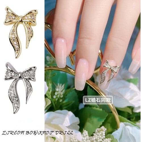2pcs Charm Alloy Bowknot Shiny Zircon Diamond Crystal 3D Nail Art Decorations Luxury Jewelry Manicure Design Accessories