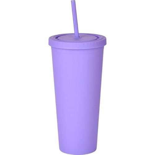24pcs / lot Fashionable Multi Colors Skinny Cup Summer Cold Water Cup Plastic With Straw and Lid