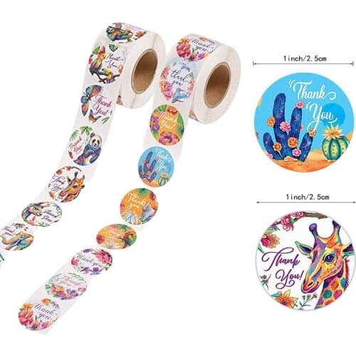 500Pcs/Roll 8 Style Floral Thank You Stickers Round Animal Seal Label Handmade Scrapbooking Envelope Gift Decorations Labels
