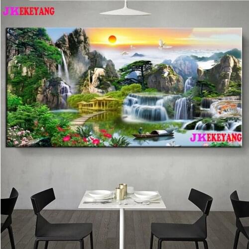 Large 5D Diy diamond painting Sunrise mountain waterfall river Diamond Mosaic Rhinestone Embroidery cross stitch Y4575