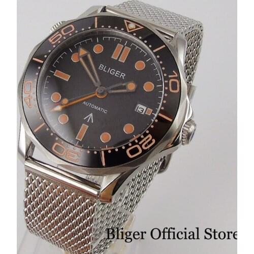 BLIGER 41mm Men Watch Mechanical Automatic Wristwatch GMT Date Window Mental Band Sapphire Glass Rotating Bezel