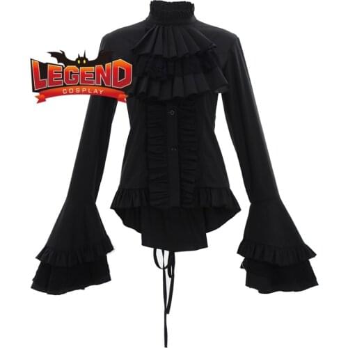 Black Womens Victorian Vintage Gothic Steampunk Blouse lace up shirt top custom made