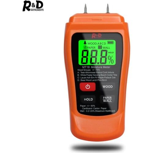 NEW MT-18 Orange 0-99.9% Two Pins Digital Wood Moisture Meter Paper Humidity Tester Wall Hygrometer Timber Damp Detector