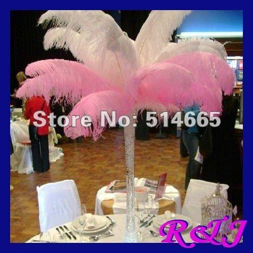 EMS Free shipping Wholesale 50PCS(25pcs white+25pcs pink) 65-70cm 26-28inch single OSTRICH FEATHER real ostrich drab feathers