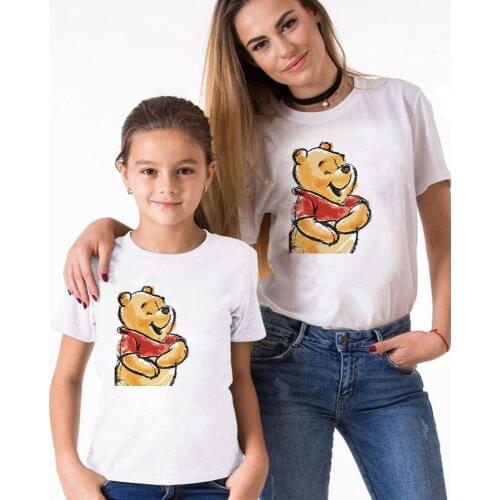 Mommy And me Clothes Family Matching Clothes Happy Pooh Winnie Cartoon Tee Shirt Clothing kids Dad Mommy Lovers Family T shirt