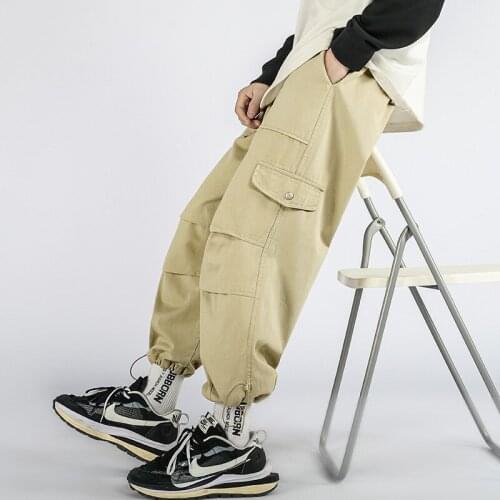 GlacialWhale New Mens Cargo Pants Men Fashion Side Pockets Joggers Khaki Harajuku Japanese Streetwear Trousers Male Pants Men