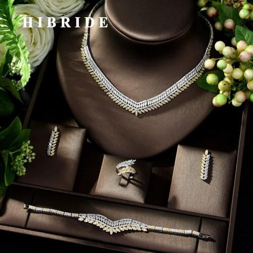 HIBRIDE 4 Piece Super Sparkling AAA Cubic Zirconia Stone Fashion African Nigerian Women Wedding Jewelry Set for Brides N-155