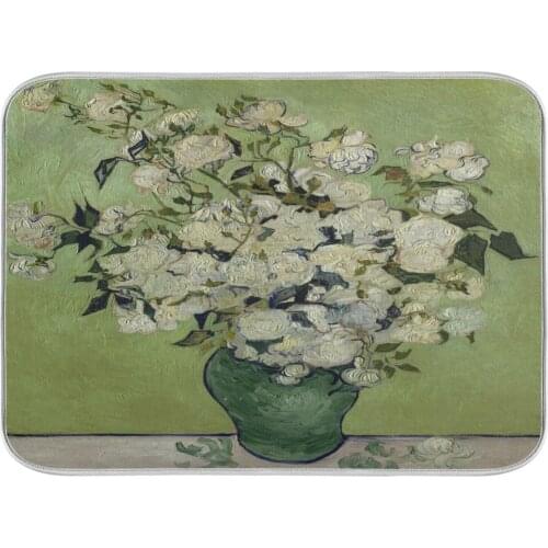 Vincent Van Gogh Oil Painting Kitchen Dish Drying Mat Microfiber Flowers Placemat Water Absorbed Non-slip Tableware Pad Dish Mat