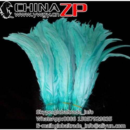 CHINAZP Factory Wholesale 100pieces/lot 30~35cm(12~14inch) Top Quality Dyed Turquoise Rooster Tail Chicken Feathers