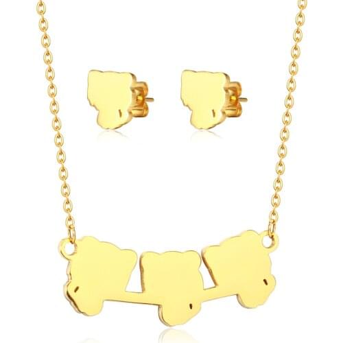 Cardy Koala Fashion Gold Stainless Steel Mother Hold Child Necklace Sets Earrings Jewelry Sets For boys and girls Gift Jewel