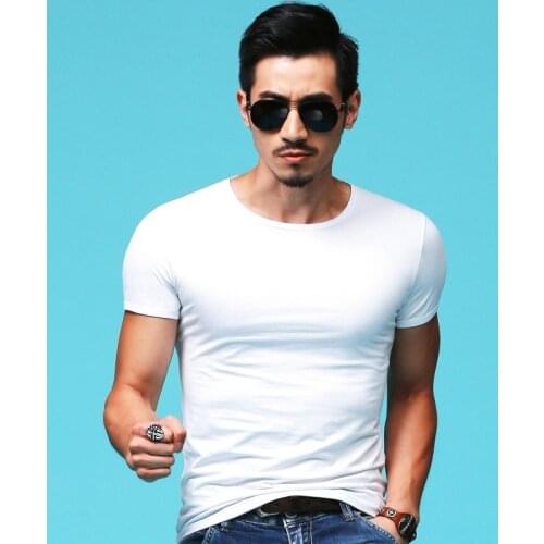 T Shirt 019 New Short Sleeve T-Shirt Mens Korean Round Neck Summer Top Slim Solid Color Mens Bottoming Shirt Half Sleeve