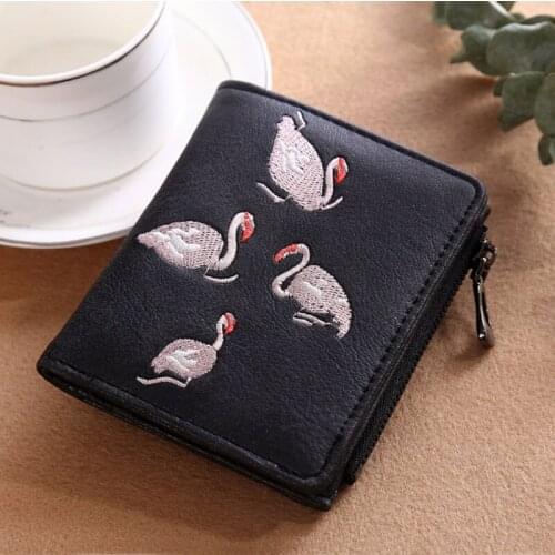 Short Brand Design Women Wallets Hand Embroidery Mini Purses Coin Pocket High Quality Hasp Swan Money Bag Lady Clutch Handbag