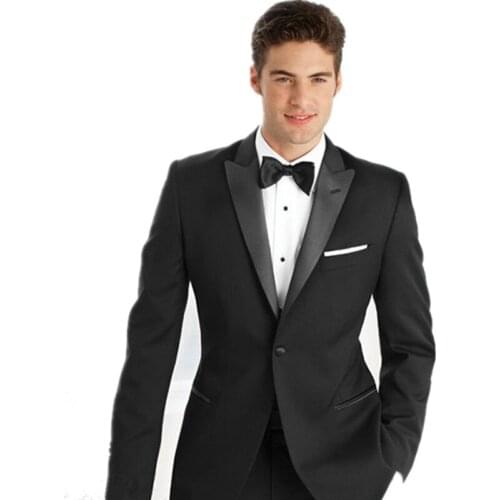 Hot mens suit 2 sets of two buttons groom dress mens suit black men / bride ball custom (jacket + pants + tie)