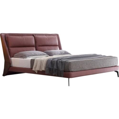 Leather bed modern simple atmosphere wedding bed 1.8m double bed Italian luxury minimalist leather bed
