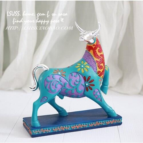 COLORFUL CREATIVE RESIN COW BULL STATUE HOME DECOR CRAFTS ROOM DECORATION OBJECTS OFFICE RESIN LUCKY CATTLE ANIMAL FIGURINE GIFT