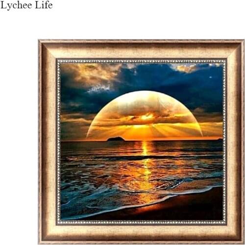 Lychee Life Vintage Castle Seaside Wall Paintings DIY Handmade Resin 5D Diamond Painting Cross Stitch Home Handle Sewing Decor