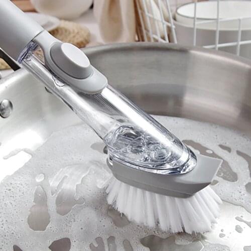 Multifunctional Cleaning Brush Long Handle Cleaning Brush With Removable Brush Sponge Dispenser Dishwashing Brush Kitchen