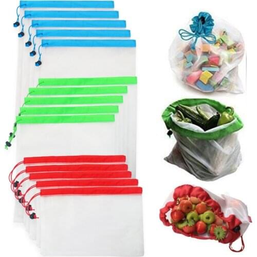 12pcs/lot Reusable Mesh Produce Bags Washable Eco Friendly Bags for Grocery Shopping Storage Fruit Vegetable Toys Sundries Bag