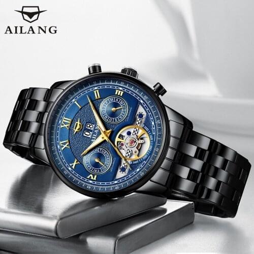 AILANG Fashion Calendar Week Business Waterproof Sport Tourbillon Skeleton Automatic Erkek Saat Luminous Men Watches Top 8823